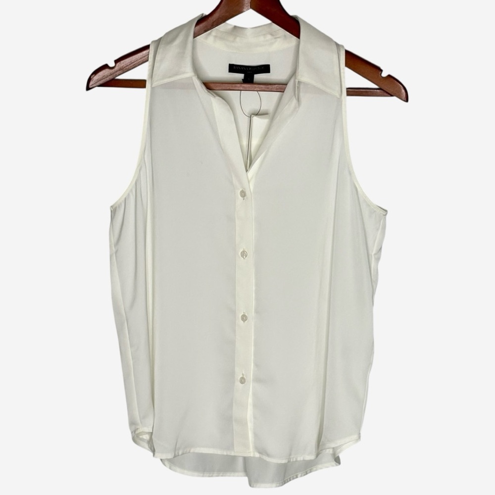 NWT Banana Republic Factory Silky Satin Classic Sleeveless Blouse Size S Ivory